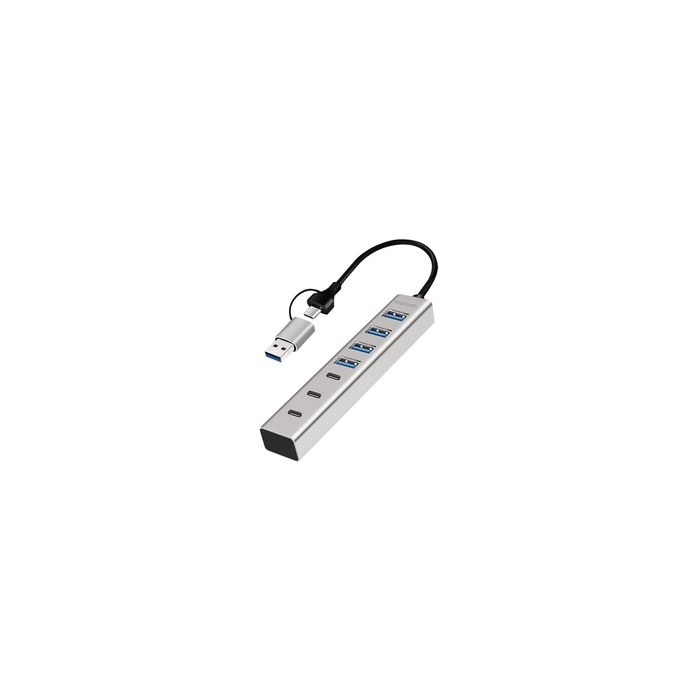 LogiLink Hub USB 3.0, 7 ports, 4x USB-A / 3x USB-C, argent