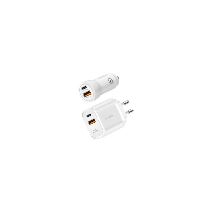 LogiLink Set de 2 chargeurs USB, allume-cigare & secteur
