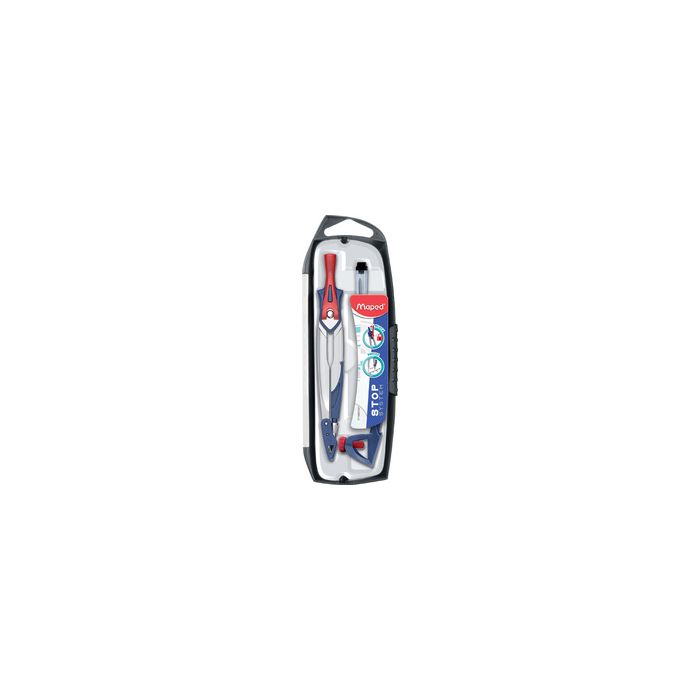 Maped Coffret de compas Stop System, set de 3 pièces, bleu
