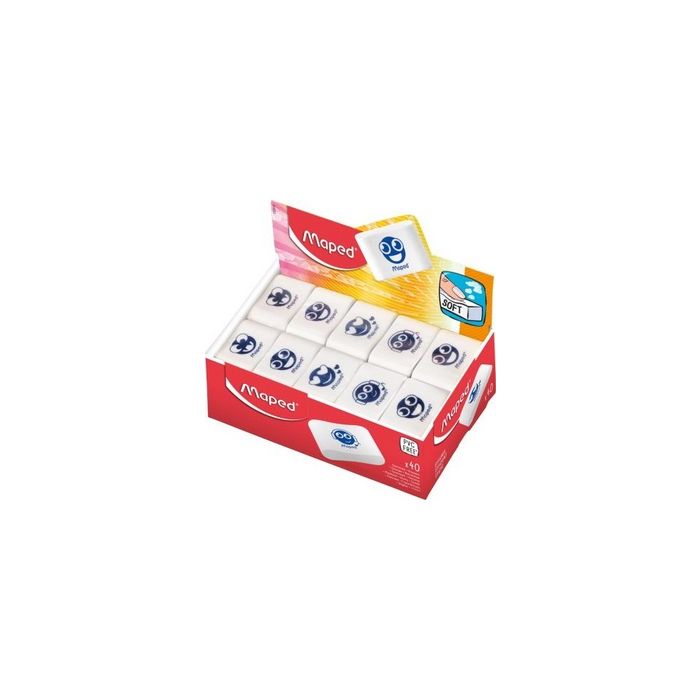 Maped Gomme en plastique Essentials Soft, blanc, présentoir x40