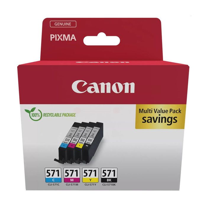 Cartouches d'origines Canon 0386C008 / CLI-571 - multipack 4 couleurs : noire, cyan, magenta, jaune