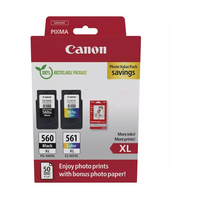 Cartouches d'origines Canon 3712C008 / PG-560XL+CL-561XL - multipack 2 couleurs : noire, multicouleur