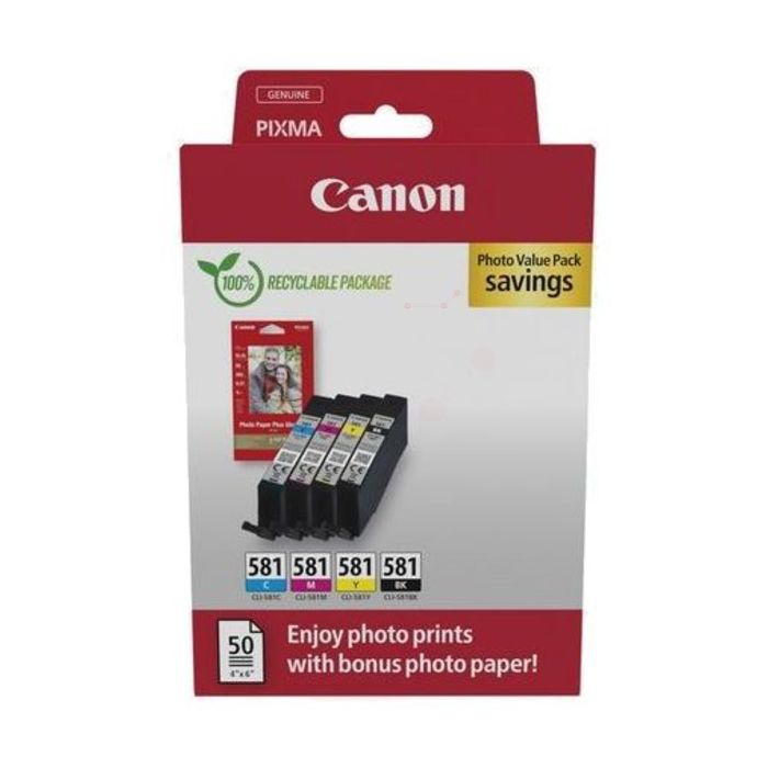 Cartouches d'origines Canon 2106C006 / CLI-581 - multipack 4 couleurs : noire, cyan, magenta, jaune