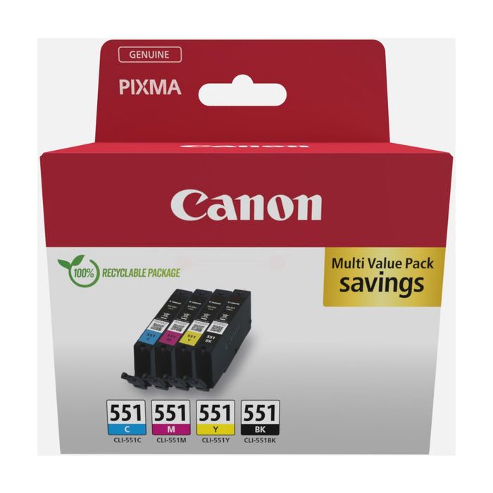 Cartouches d'origines Canon 6509B008 / CLI-551 - multipack 4 couleurs : noire, cyan, magenta, jaune