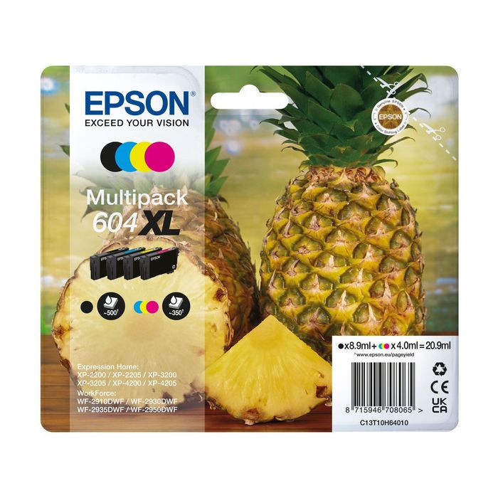 Pack de 4 cartouches d'encre de Marque Epson T10H64BKCMY 604XL Série Ananas (C13T10H64) - 4 COULEURS - Format XL (1550pages)