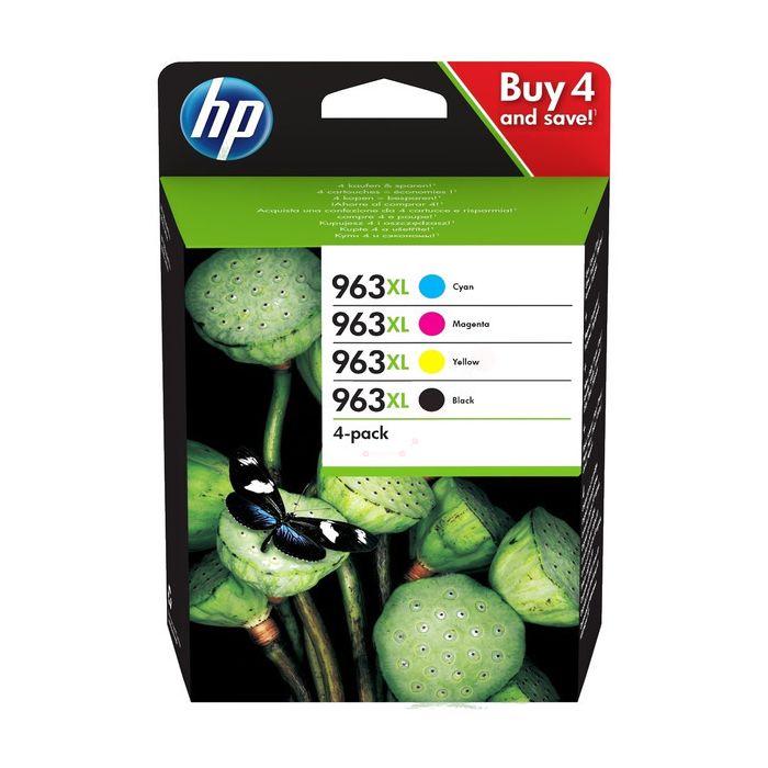 Lot de 4 Cartouches d'encre de Marque HP 3YP35AE N°963XL Couleurs (1 Noir + 1 Cyan + 1 Magenta + 1 Jaune) (2000 pages + 3 x 1 600 pages)