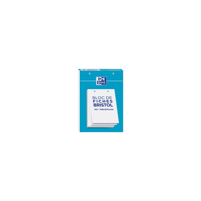 Oxford Bloc de fiches bristol, A5, quadrillé, blanc
