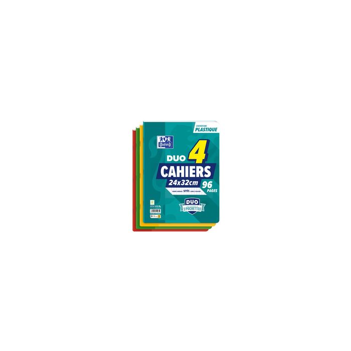 Oxford Cahier à pochettes DUO, 240 x 320 mm, seyès,pack de 4