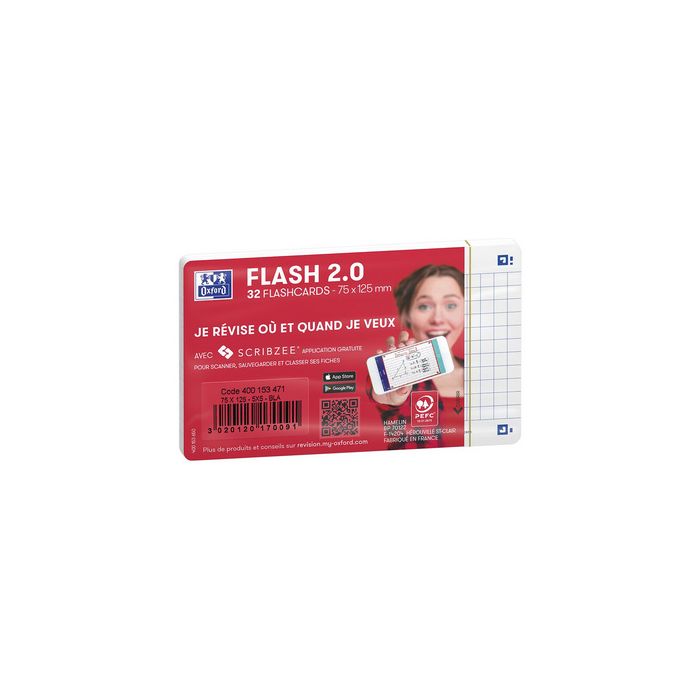Oxford Fiches bristol FLASH 2.0, A7, quadrillé, blanc