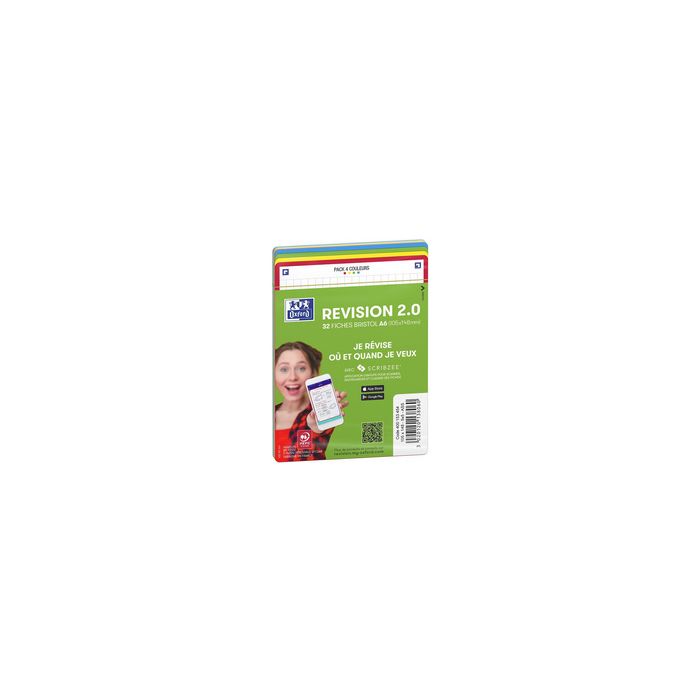Oxford Fiches bristol REVISION 2.0, A5, bord de couleur
