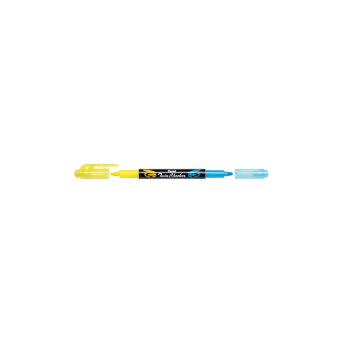 Pentel Surligneur "TWIN CHECKER", 2 pointes, jaune / bleu