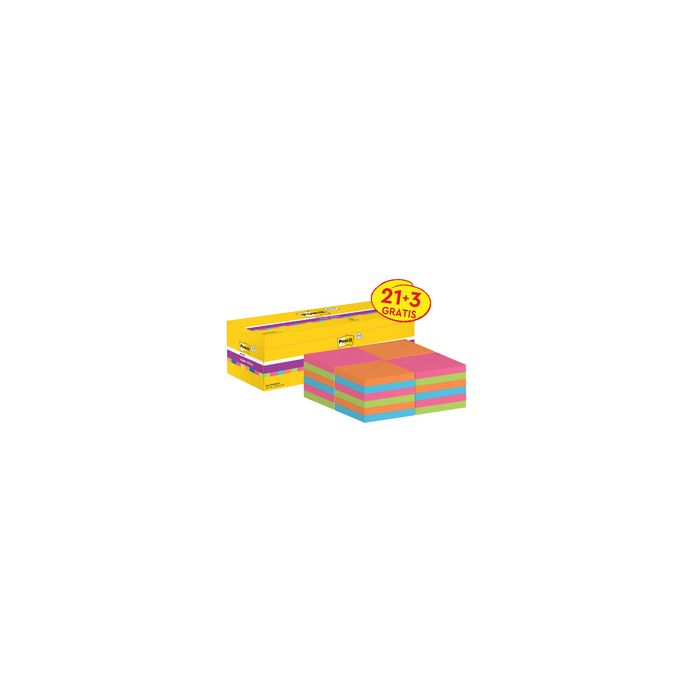 Post-it Bloc-note adhésif super sticky notes, 76x76 mm, 21+3
