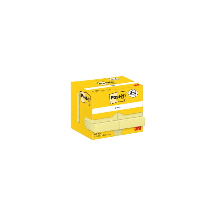 Post-it Bloc-note adhésif, 51 x 38 mm, jaune, promotion 8+4