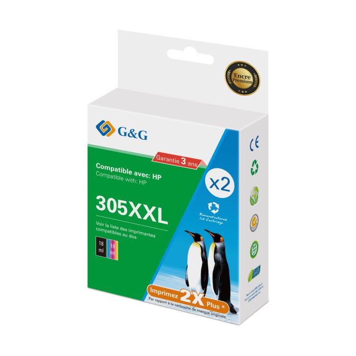 Cartouches compatibles premiums HP 6ZA94AE / 305XXL - multipack 2 couleurs : noire, multicouleur