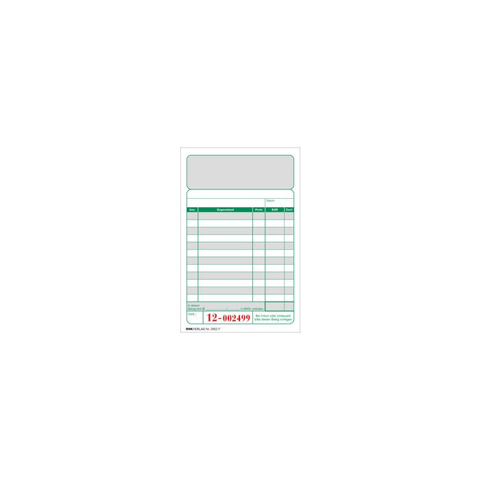 RNK Verlag Kassenblock, 96 x 167 mm, 2 x 50 Blatt