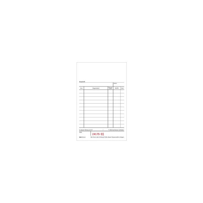 RNK Verlag Kassenblock, 96 x 167 mm, 2 x 50 Blatt