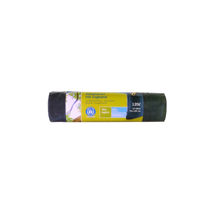 Secolan Sac poubelle à liens coulissants, bleu/noir, 120 l