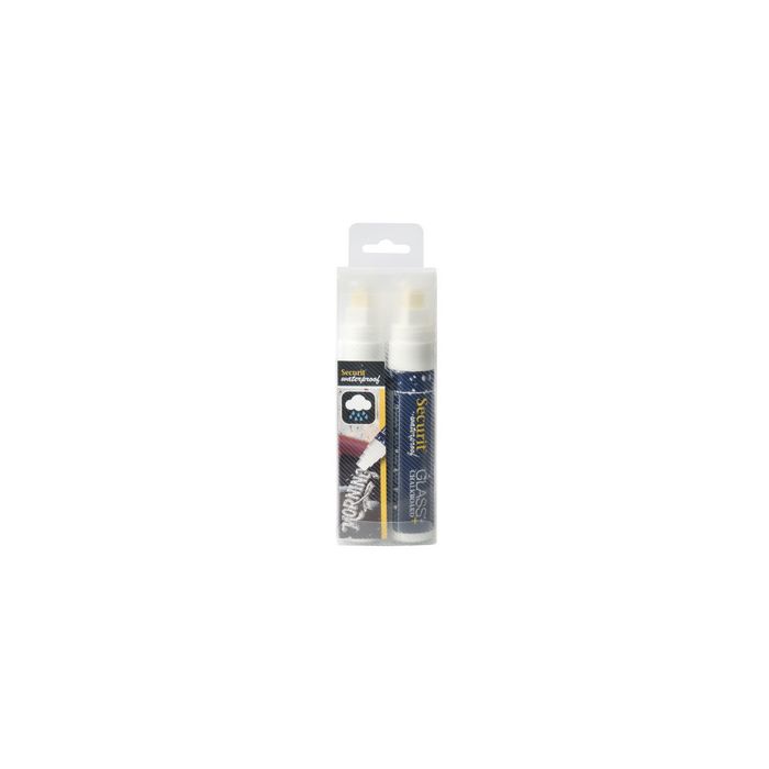Securit Feutre-craie WATERPROOF LARGE, étui de 2, blanc