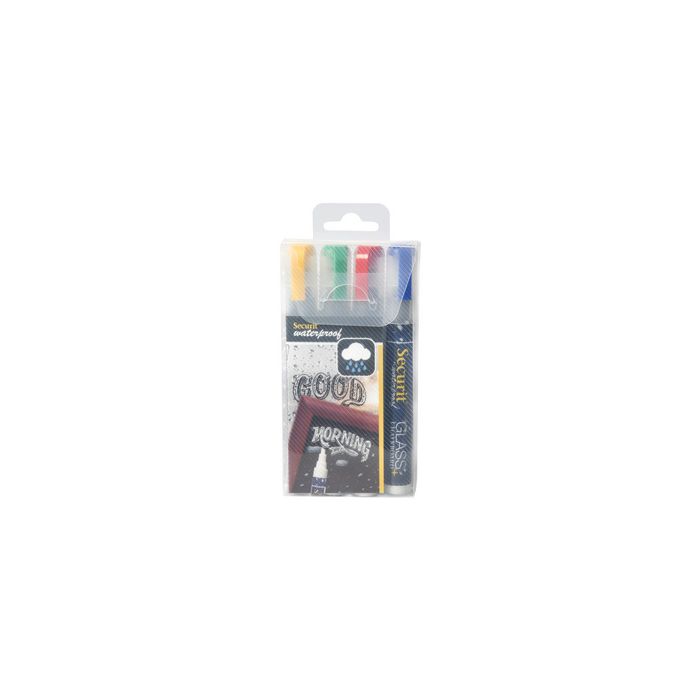 Securit Feutre-craie WATERPROOF MEDIUM, étui de 4, assorti