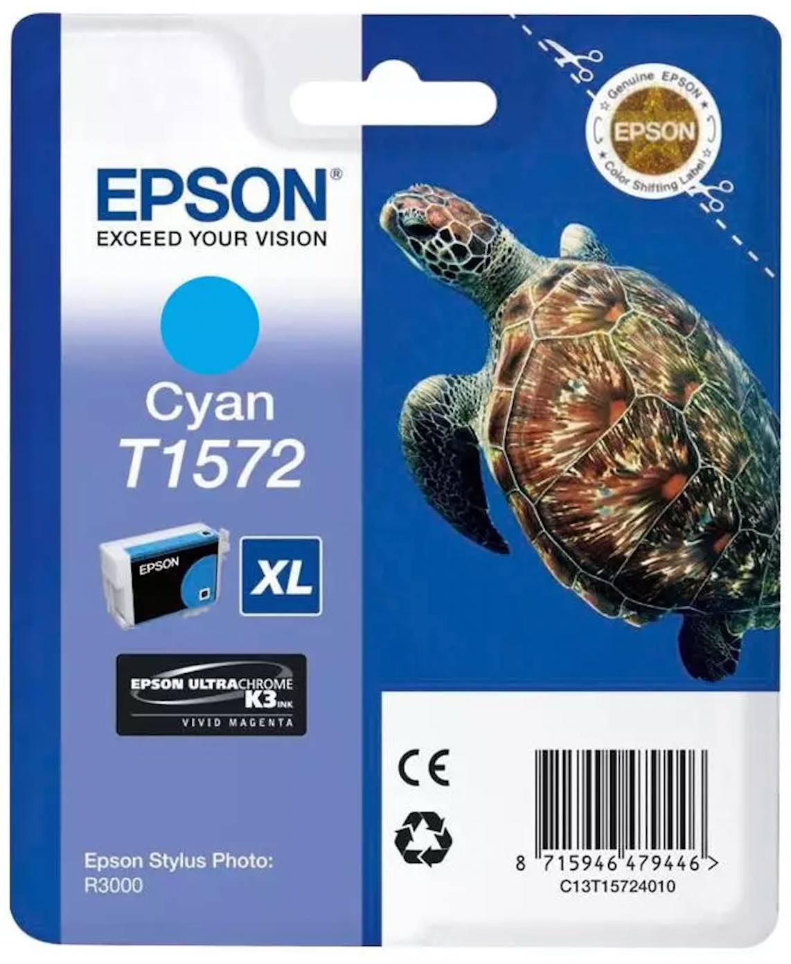 Cartouche Jet d'encre de Marque Epson T1572 Cyan Haute Capacité (25.9ml)