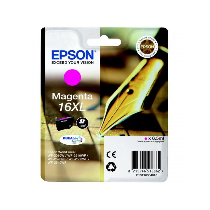 Cartouche Jet d'encre de Marque Epson T1633 Magenta N°16XL (Single Pack ) (DURABRITE Ultra Ink)(6.5ml/450pages)