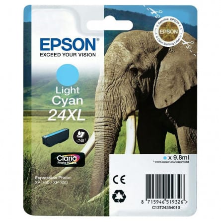 Cartouche Jet d'encre de Marque Epson T2435 Cyan clair (Light Cyan) N°24XL (Single Pack ) ( Photo HD Ink)(10ml/500pages)