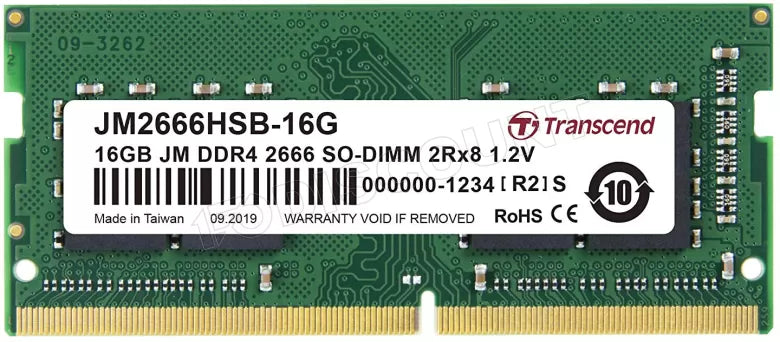 Barrette mémoire SODIMM 16Go DDR4 Transcend JetRam 2666Mhz (Vert)