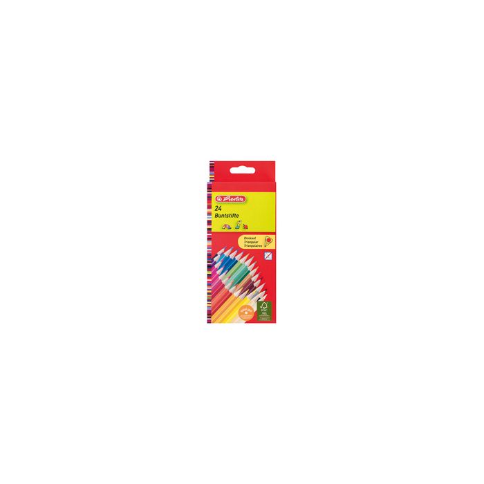 herlitz Crayons de couleur triangulaires, étui carton de 24