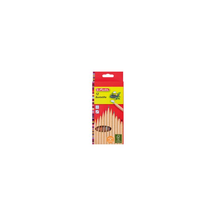 herlitz Crayons de couleur, étui de 12, bois naturel