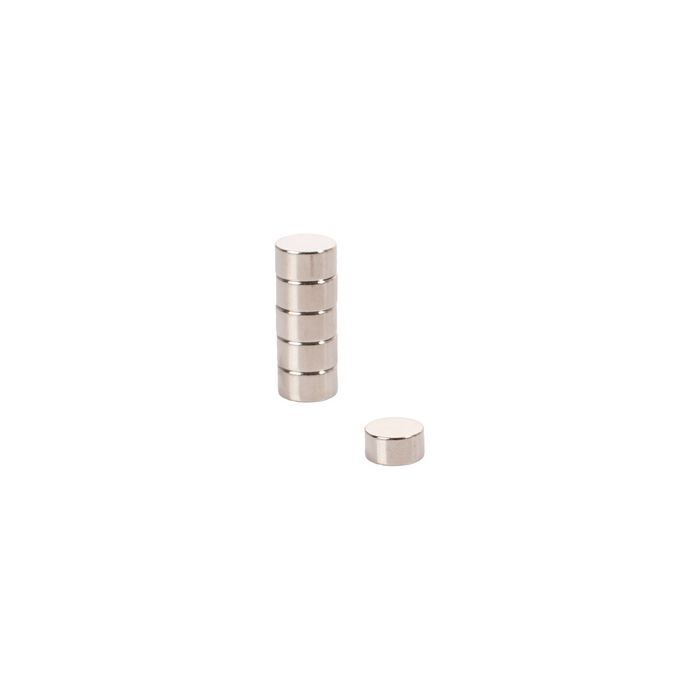 pavo Aimant au néodyme, rond, dimensions: 10 x 5 mm, argent