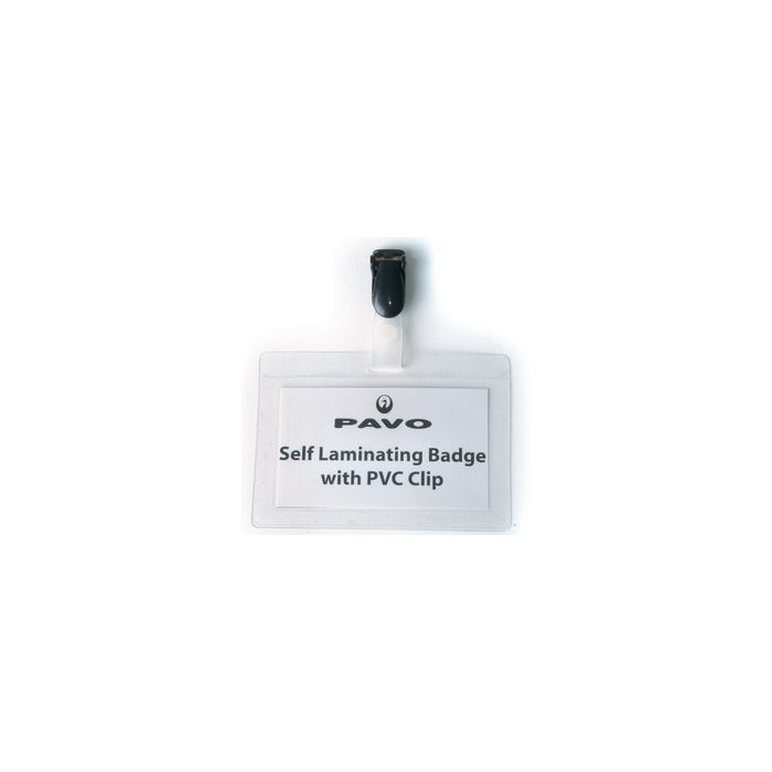 pavo Porte-badge plastifié, avec clip, 54 x 90 mm