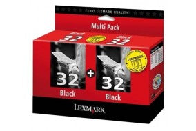 BI-PACK LOT de 2 Cartouches d'encre de Marque Lexmark Noir (18CX032 / 18C0032) (N°32) (2 x 200 pages)