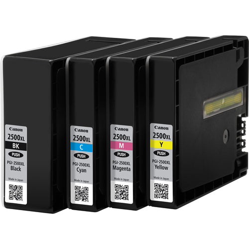 MultiPack 4 Cartouches Jet d'encre Compatible Canon PGI-2500XLBKCMY (9254B004) Noir + Cyan + Magenta + Jaune taille XL (70.9ml -2 500 pages + 3 x 19.3ml - 3 x 1 755 pages)