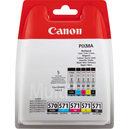 Cartouches compatibles premiums Canon 0372C004 / PGI-570 CLI-571 - multipack 5 couleurs : noire, cyan, magenta, jaune