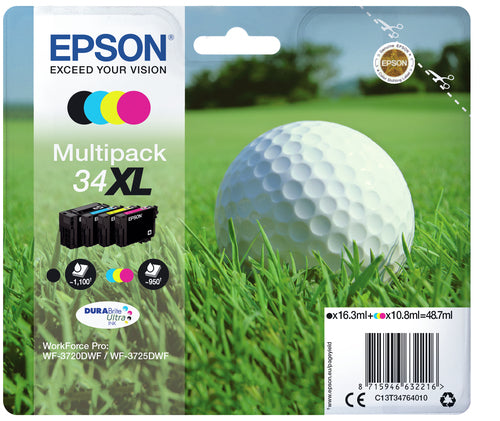 Cartouches compatibles premiums Epson C13T34764010 / 34XL - multipack 4 couleurs : noire, cyan, magenta, jaune