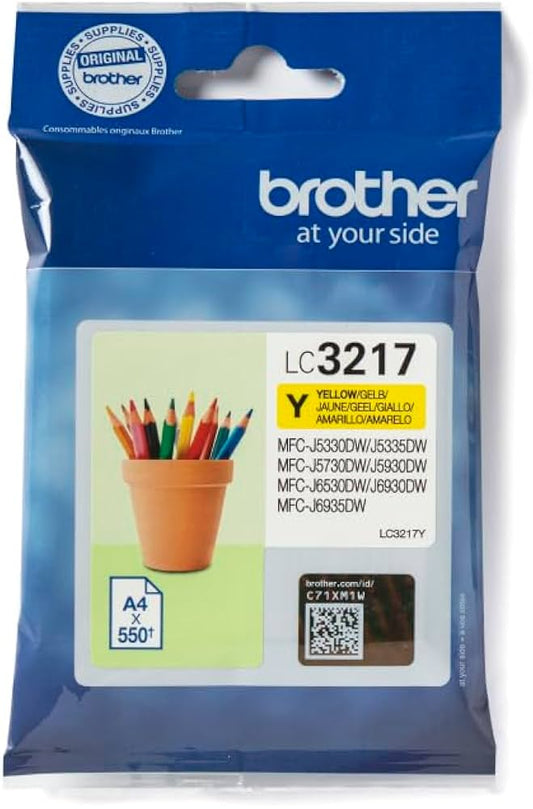 Cartouche d'encre de marque Brother LC3217Y Jaune (550 pages) pour imprimante Brother MFC J5335DW