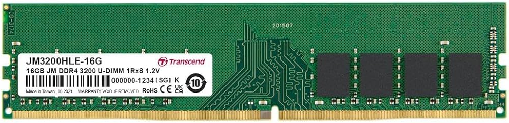 Barrette mémoire 16Go DIMM DDR4 Transcend 3200Mhz (Vert)