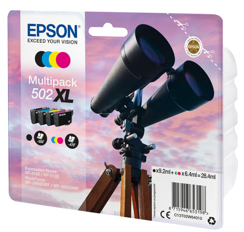Cartouches compatibles premiums Epson C13T02W64010 / 502XL - multipack 4 couleurs : noire, cyan, magenta, jaune
