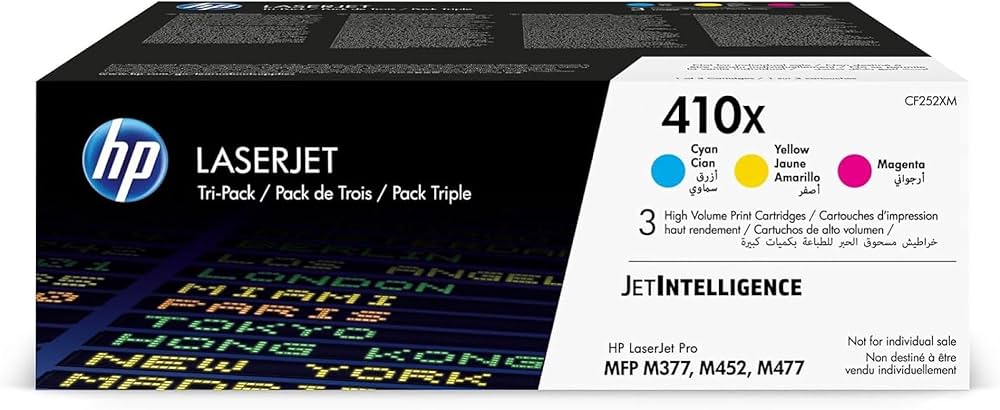 Multipack LOT de 3 Cartouches de Cartouche Laser de Marque HP CF252XM Grande Capacité (1 Cyan + 1 Magenta + Jaune) (HP410X) (5 000 pages)