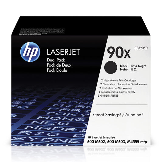 HP 90X Dual PackCartouche Laser de Marque HP CE390XD Noir Haute Capacité 24 000 copies