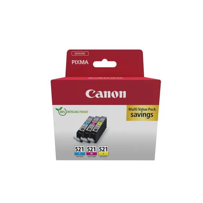 Pack de 3 Cartouches Jet d'encre de Marque Canon CLI-521PACK (2934B007) (Cyan, Magenta, Yellow) (3x9ml)