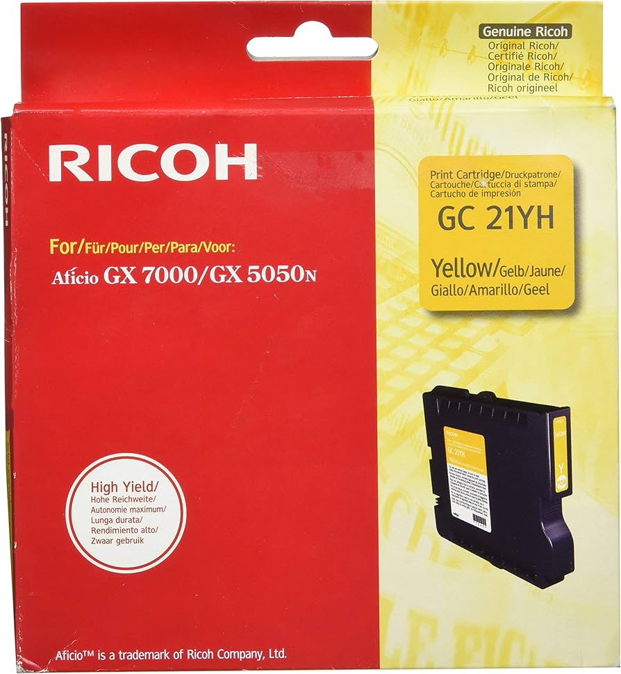 Cartouche d'encre GEL de Marque Ricoh GC-21Y HY Jaune (2 300 pages)