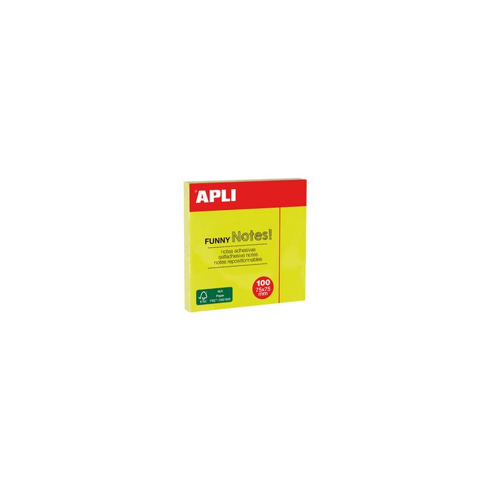 APLI Notes adhésives "FUNNY Notes!", 75 x 75 mm, jaune fluo