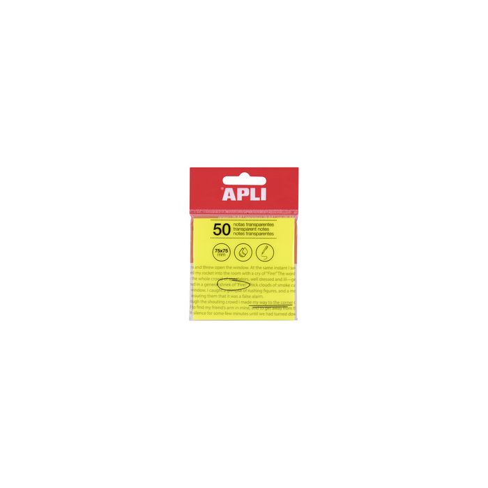 APLI Notes adhésives, 75 x 75 mm, jaune transparent