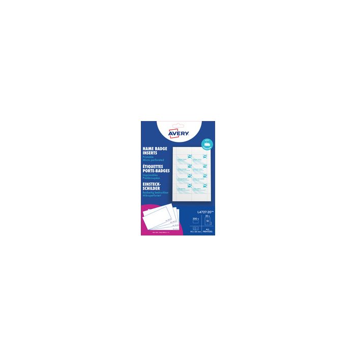 AVERY Insert imprimable pour badge, 90 x 60 mm, blanc