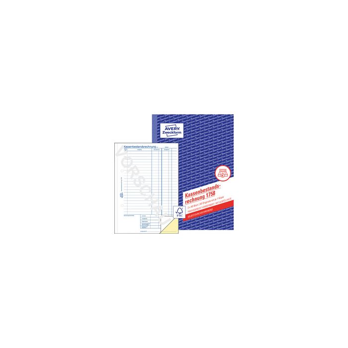 AVERY Zweckform Formularbuch "Kassenbericht/Bestand", A5