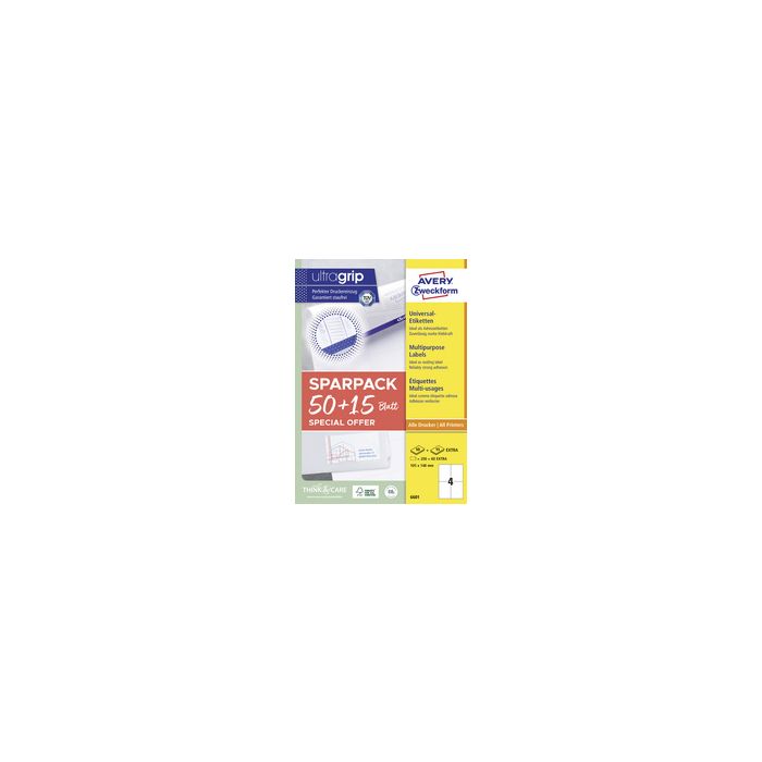 AVERY Zweckform Étiquette universelle, 97 x 67,7 mm, 50+15