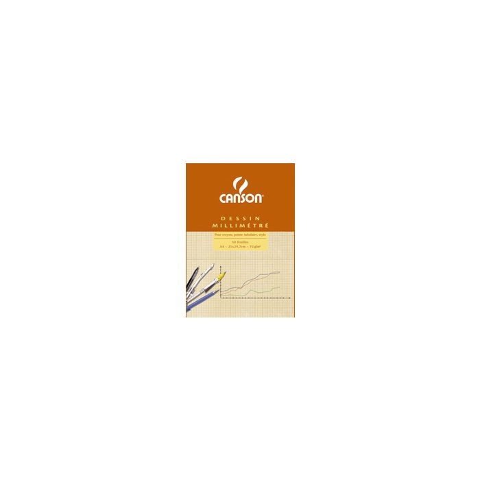 CANSON Bloc de papier millimétré, A3, 90 g/m2, bleu