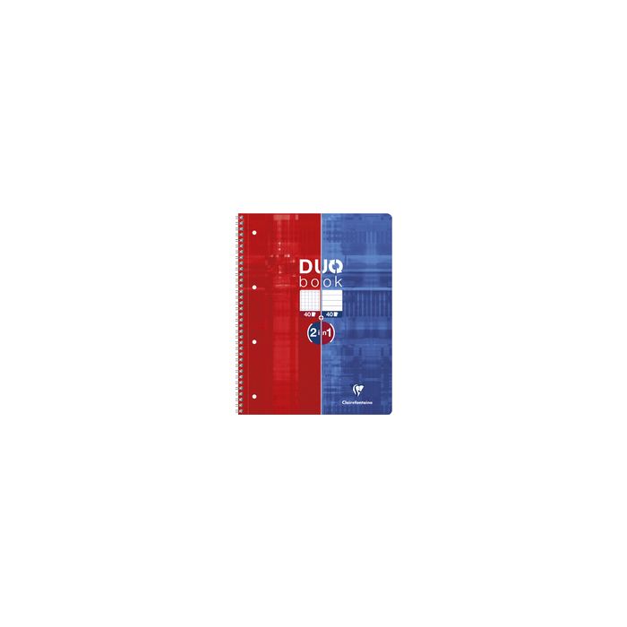 Clairefontaine Cahier à spirale DUOBOOK A4+, quadrillé/ligné