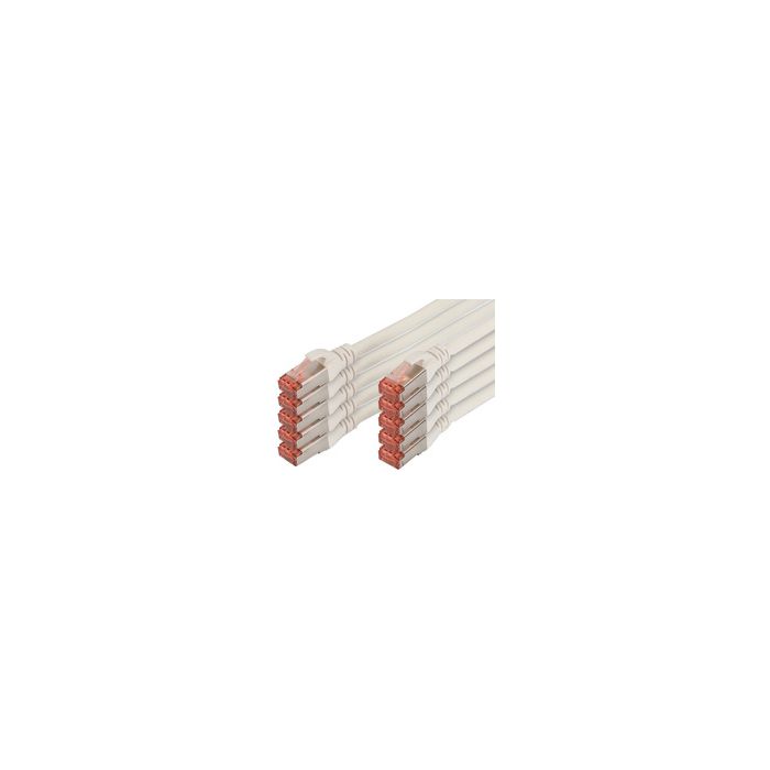 DIGITUS Câble de brassage Cat.6, S/FTP, 0,25m, par 10, blanc